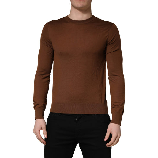 Dolce & Gabbana Brown Cashmere Men Crew Neck Pullover Sweater Dolce & Gabbana