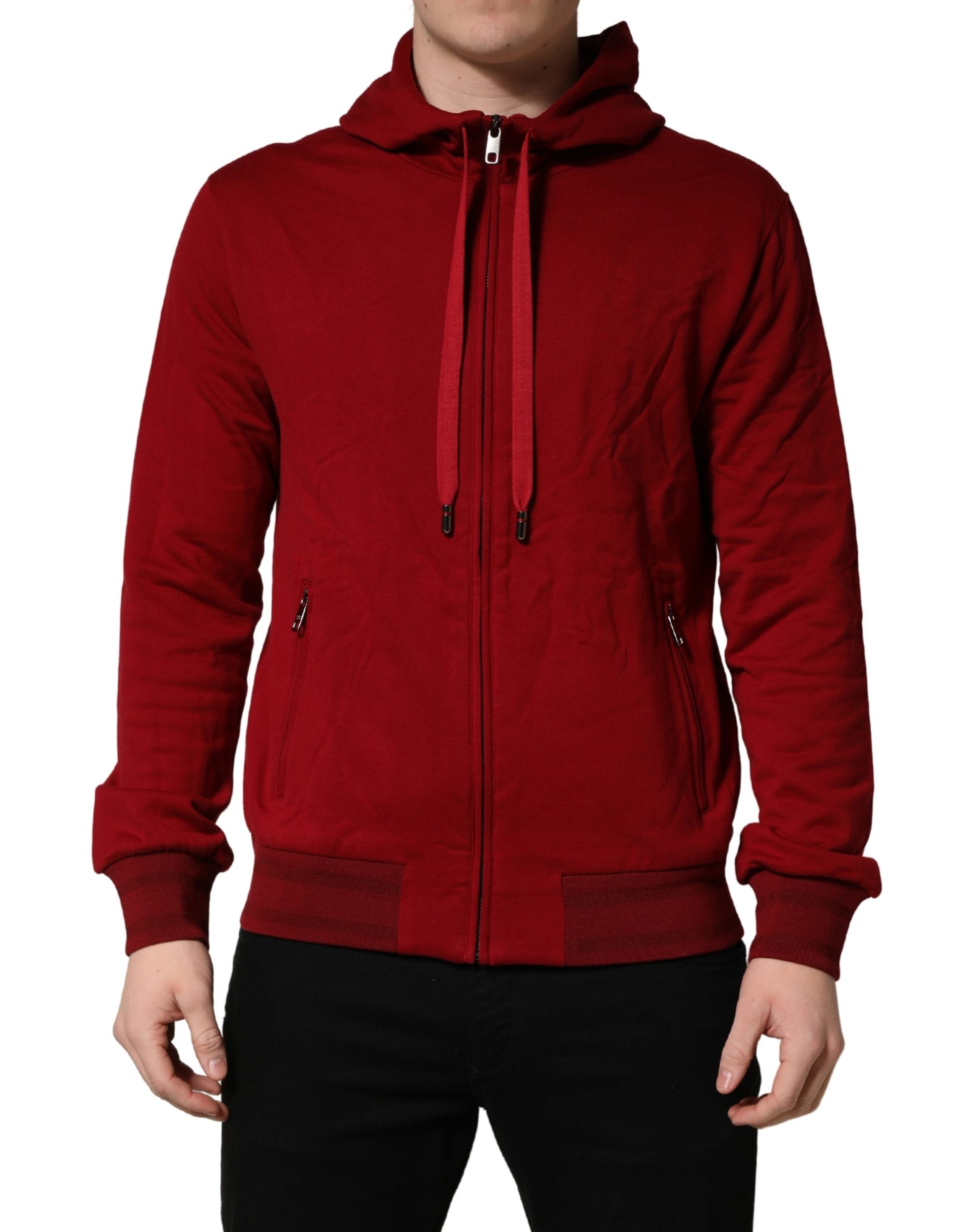 Dolce & Gabbana Red Cotton Full Zip Fleece Men Hoodie Sweater Dolce & Gabbana