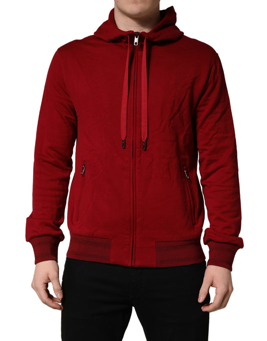Dolce & Gabbana Red Cotton Full Zip Fleece Men Hoodie Sweater Dolce & Gabbana