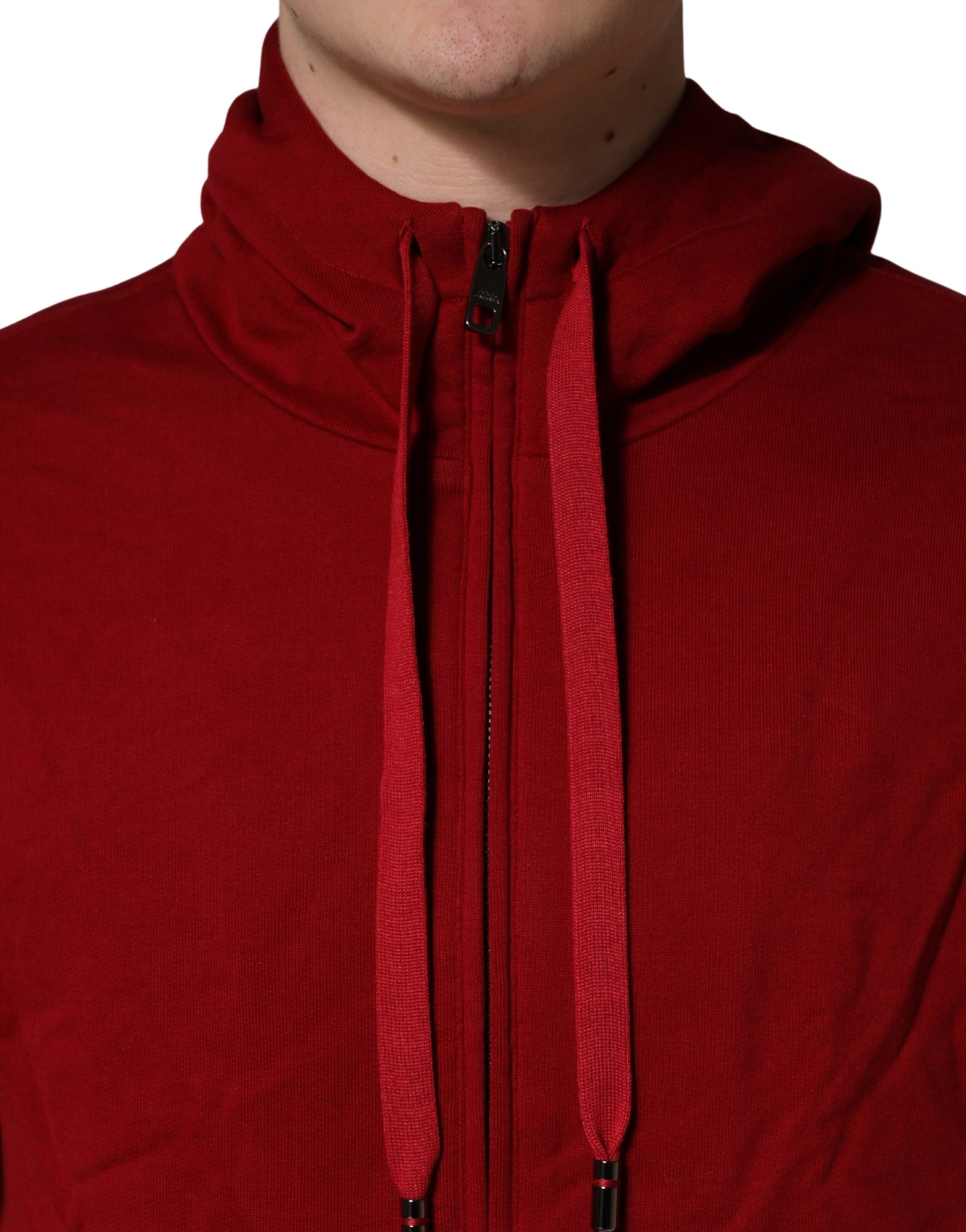 Dolce & Gabbana Red Cotton Full Zip Fleece Men Hoodie Sweater Dolce & Gabbana