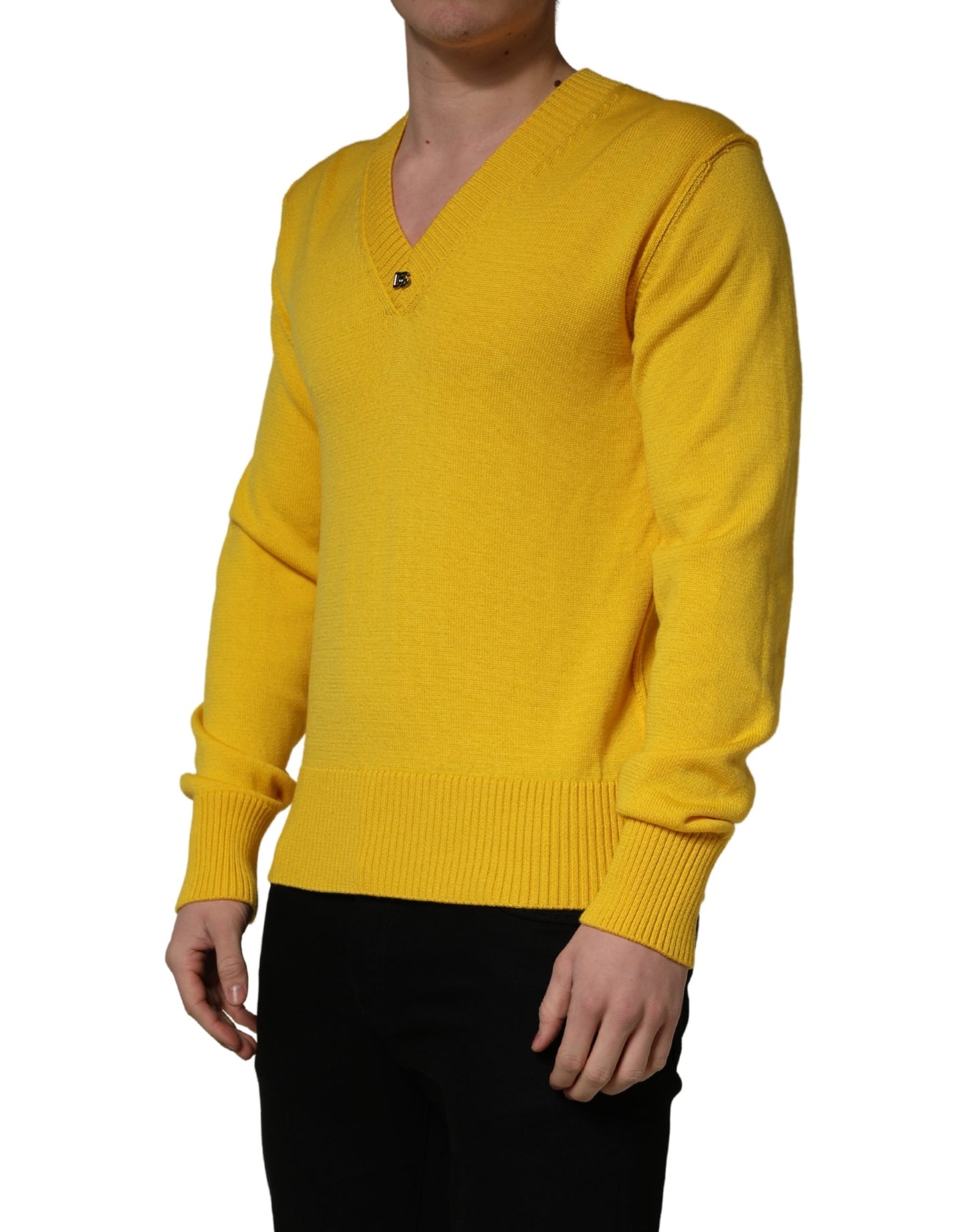 Dolce & Gabbana Wool Knitted V-Neck Pullover Yellow Dolce & Gabbana