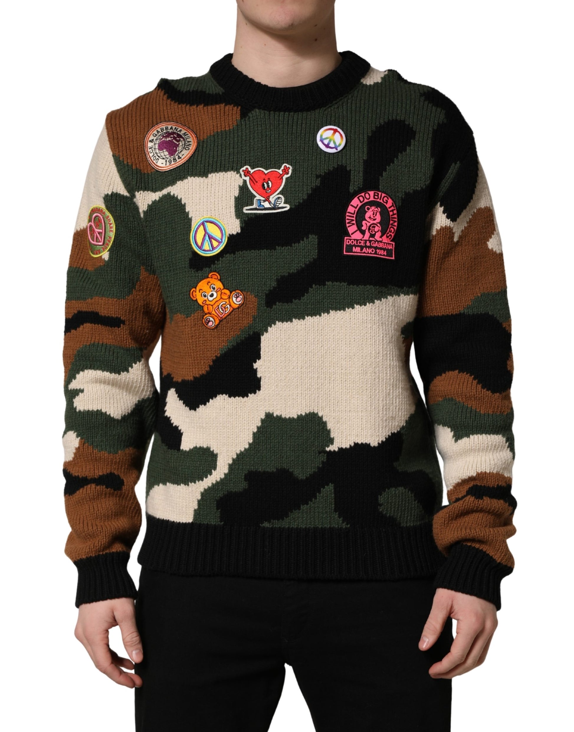 Dolce & Gabbana Multicolor Intarsia Knit Camouflage Pullover Sweater Dolce & Gabbana