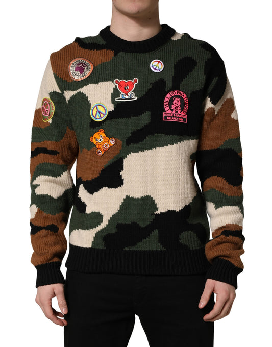 Dolce & Gabbana Multicolor Intarsia Knit Camouflage Pullover Sweater Dolce & Gabbana