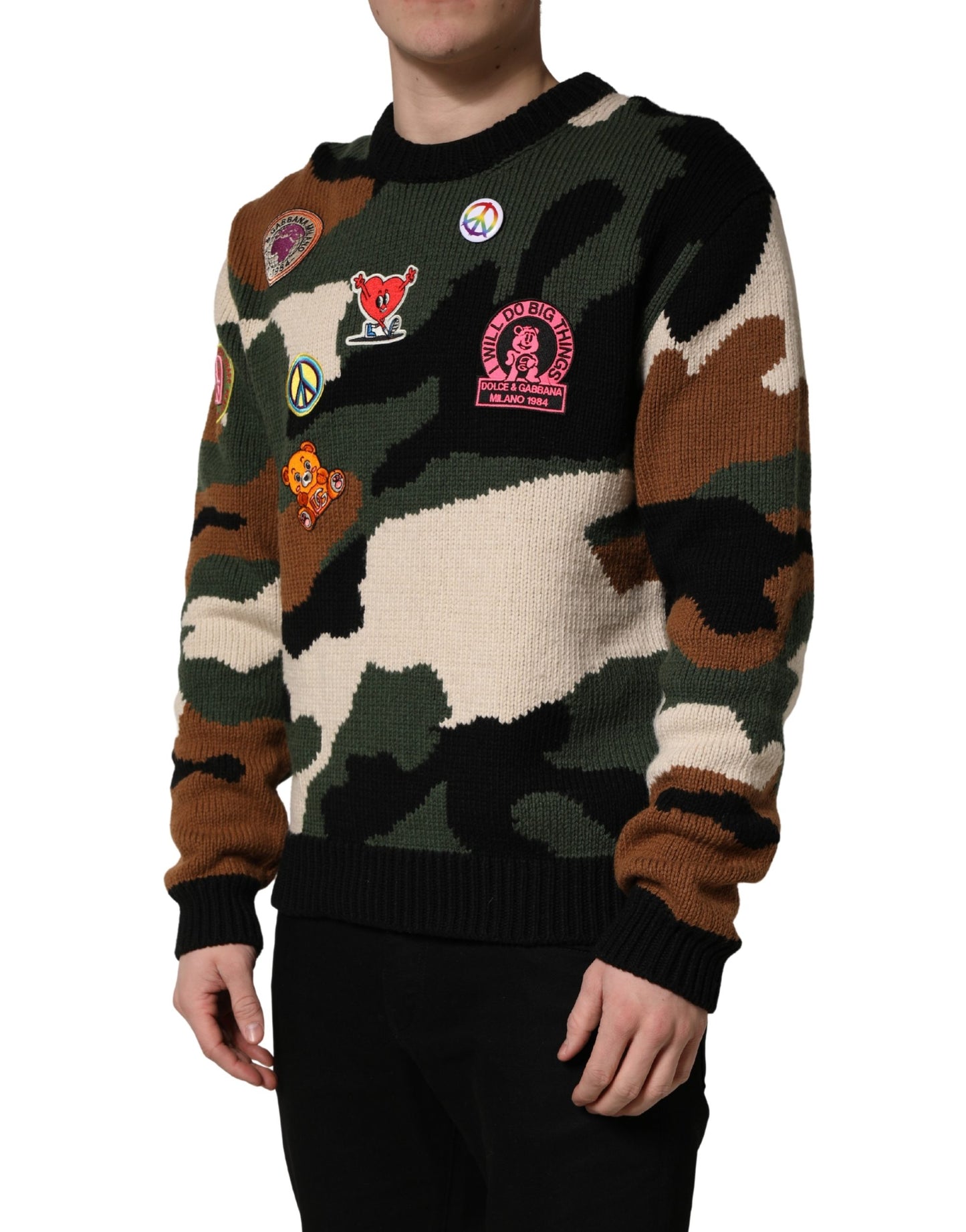 Dolce & Gabbana Multicolor Intarsia Knit Camouflage Pullover Sweater Dolce & Gabbana