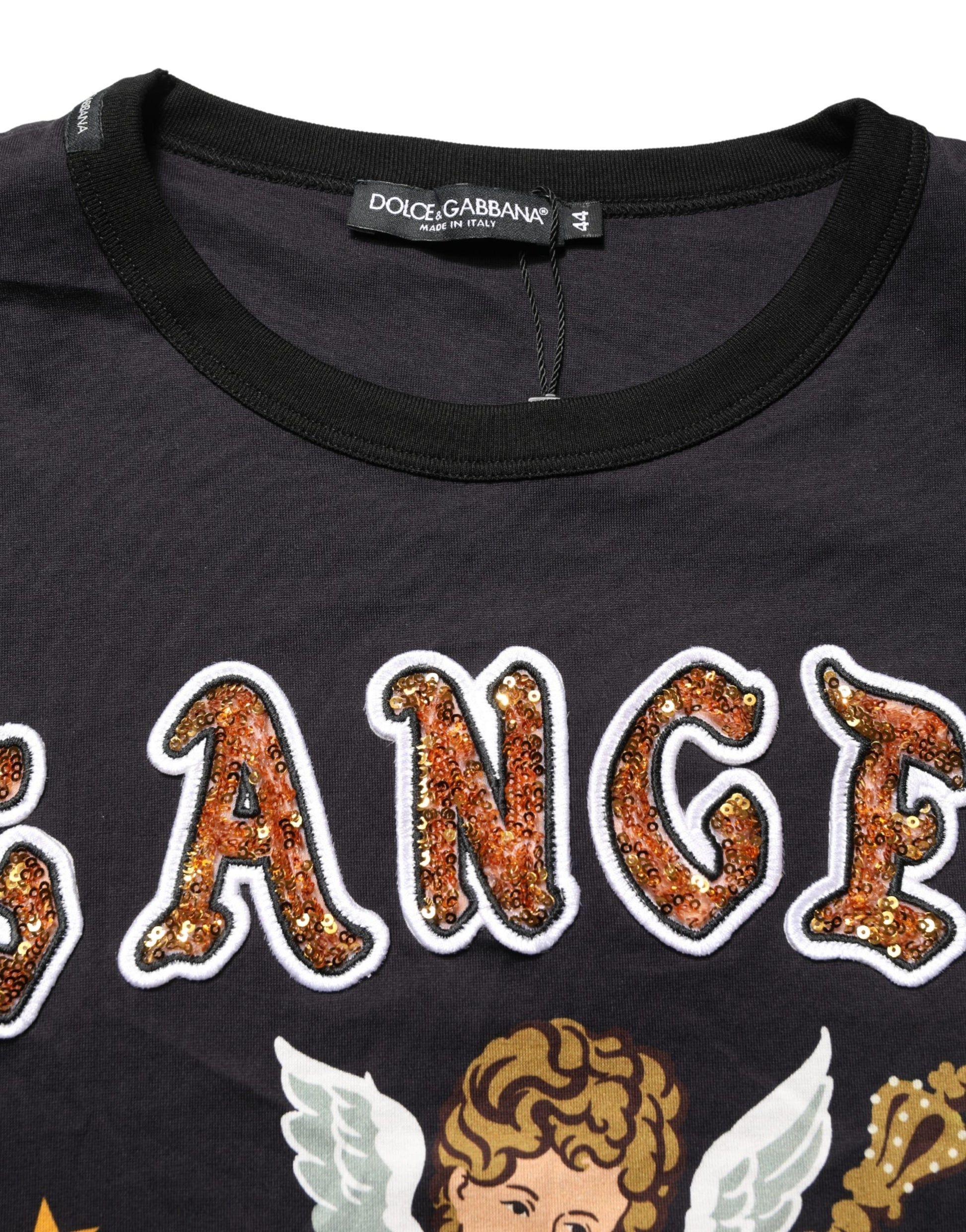 Dolce & Gabbana Black Angel Print Cotton Crew Neck T-shirt Dolce & Gabbana