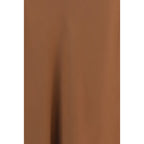 Brunello Cucinelli brown acetate midi skirt displayed on a hanger, showcasing its elegant flow and texture.