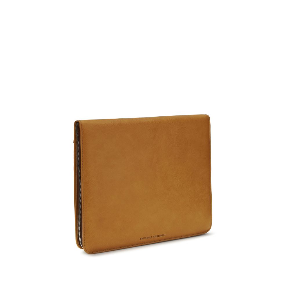 Brunello Cucinelli brown calf leather Bos Taurus wallet with sleek design and textured finish.