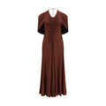 Self-Portrait brown viscose casual dress displayed on a hanger, showcasing its relaxed fit and simple, elegant design.