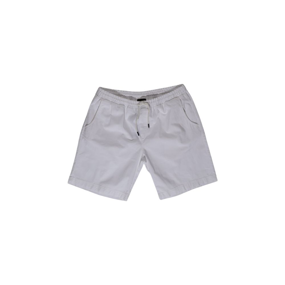 Refrigiwear white cotton Bermuda shorts displayed on a hanger, showcasing casual summer style and comfortable fit.