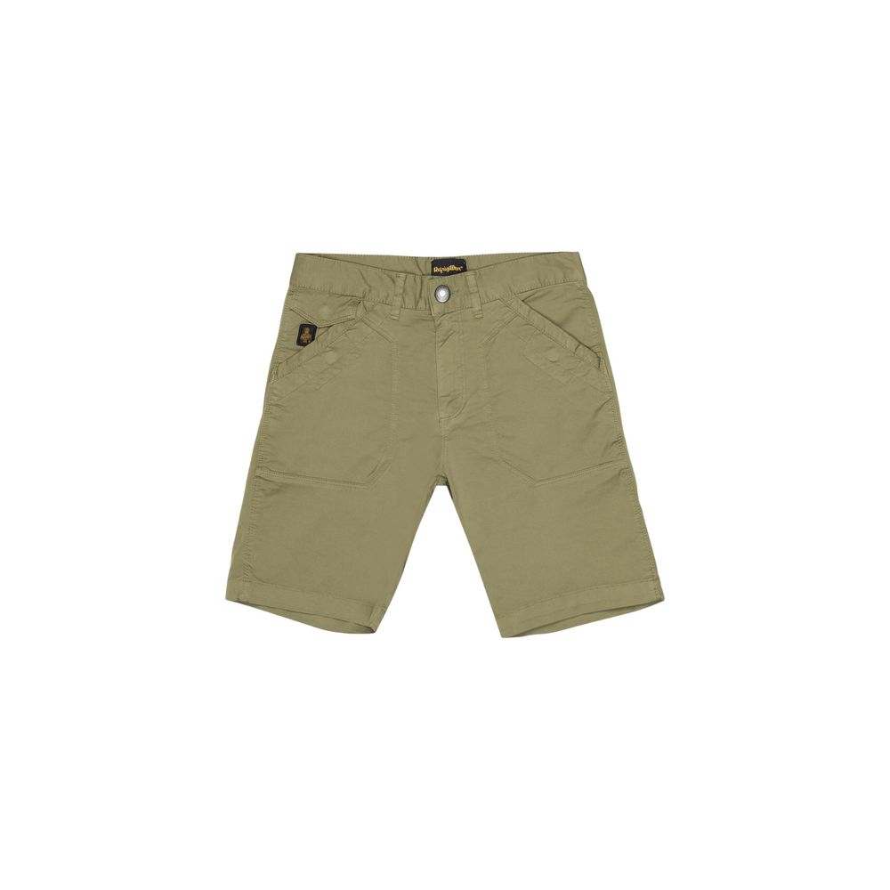 Refrigiwear green cotton Bermuda shorts with a relaxed fit and adjustable waistband, suitable for casual summer wear.