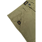 Refrigiwear green cotton Bermuda shorts displayed on a hanger, showing the casual, knee-length design and comfortable fit.