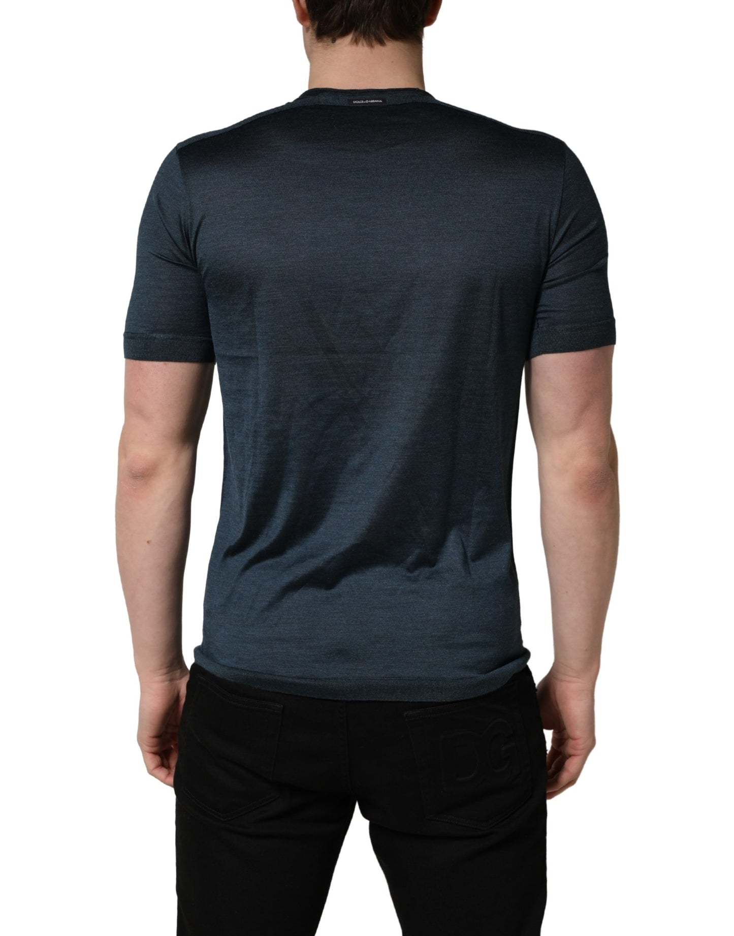 Dolce & Gabbana Dark Blue Silk Crew Neck Short Sleeve T-shirt Dolce & Gabbana