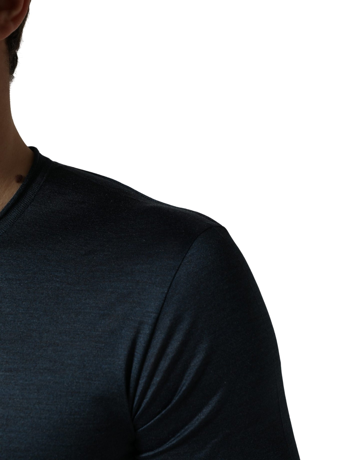 Dolce & Gabbana Dark Blue Silk Crew Neck Short Sleeve T-shirt Dolce & Gabbana