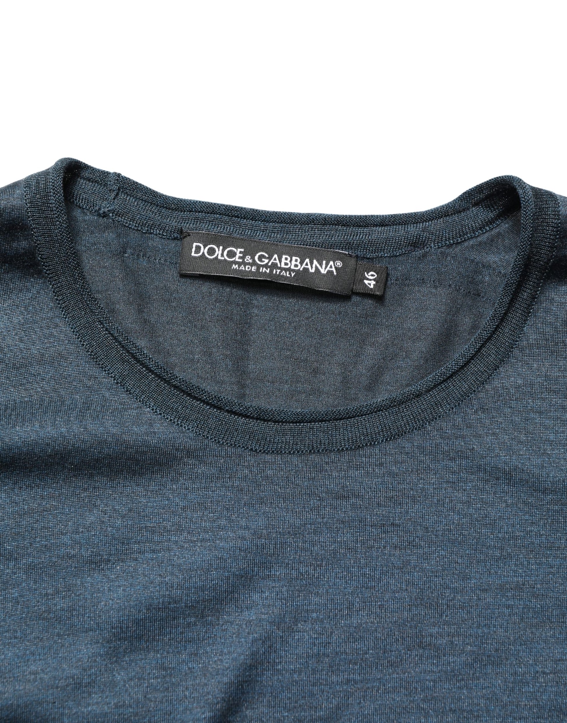 Dolce & Gabbana Dark Blue Silk Crew Neck Short Sleeve T-shirt Dolce & Gabbana