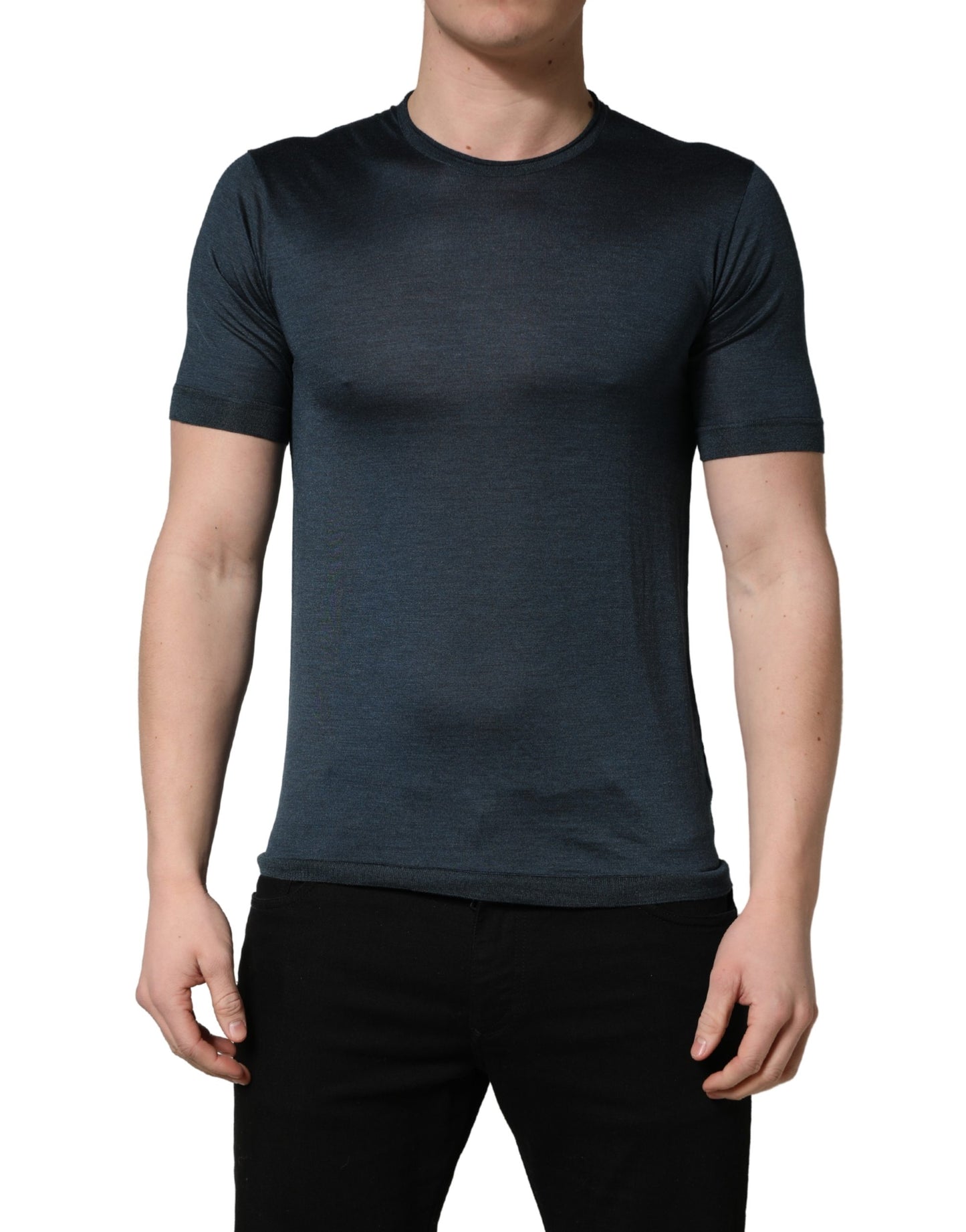 Dolce & Gabbana Dark Blue Silk Crew Neck Short Sleeve T-shirt Dolce & Gabbana