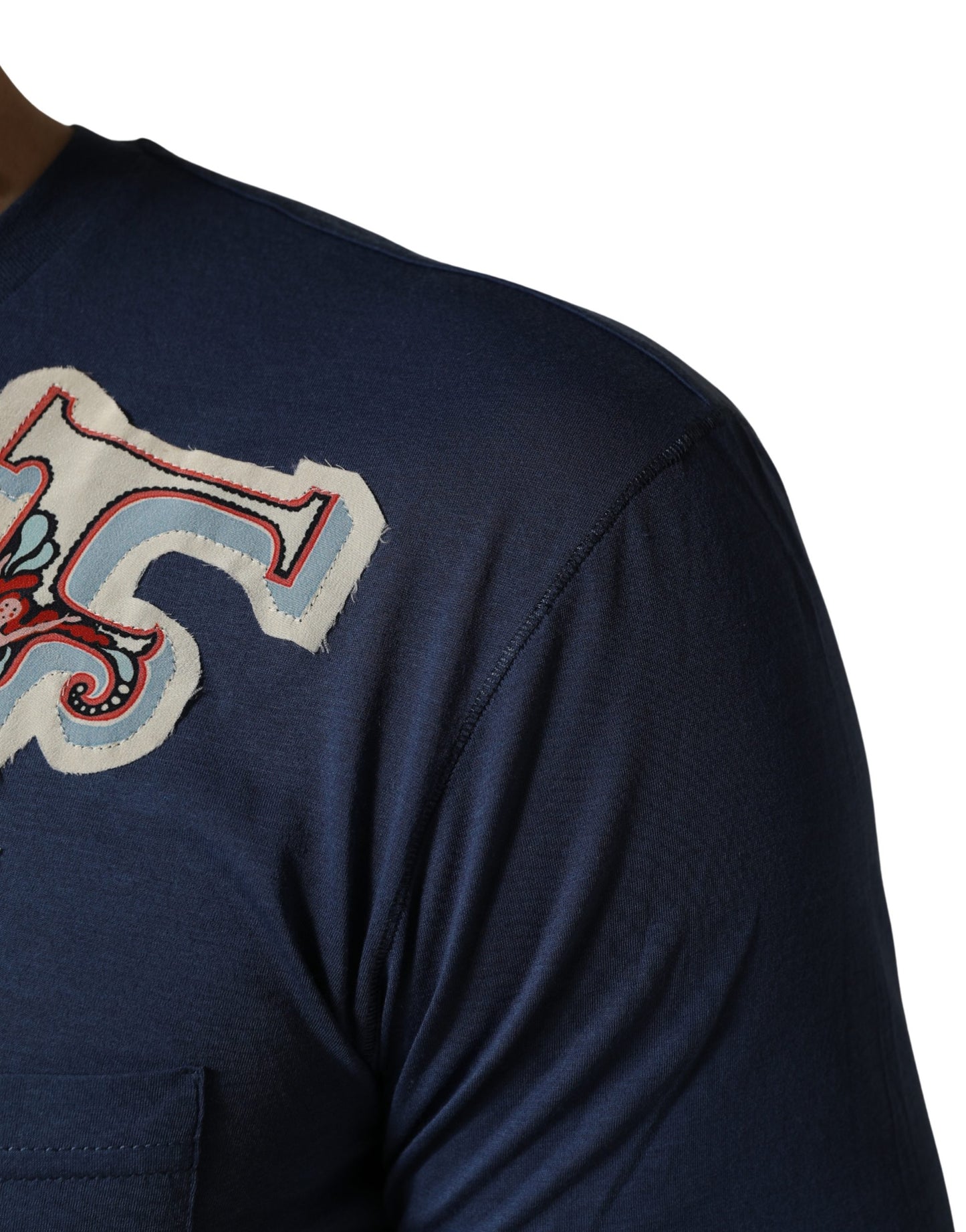 Dolce & Gabbana Navy Blue Cotton Graphic Crew Neck T-shirt Dolce & Gabbana