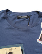 Dolce & Gabbana Navy Blue Cotton Graphic Crew Neck T-shirt