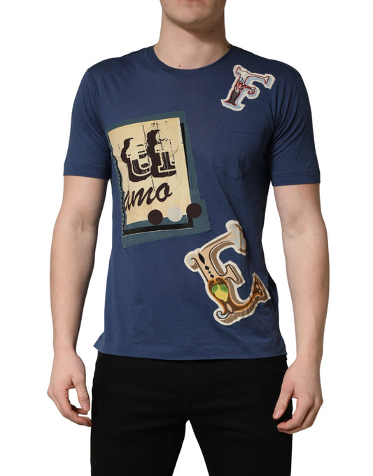 Dolce & Gabbana Navy Blue Cotton Graphic Crew Neck T-shirt Dolce & Gabbana