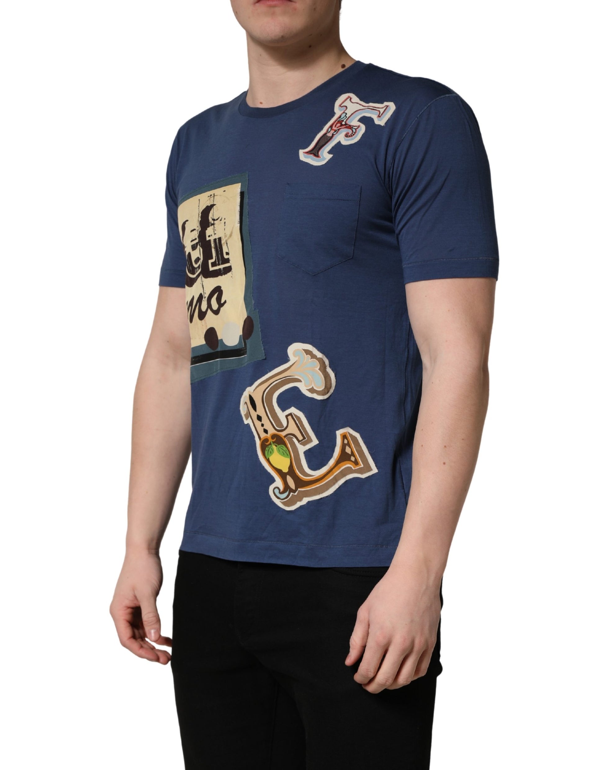 Dolce & Gabbana Navy Blue Cotton Graphic Crew Neck T-shirt Dolce & Gabbana