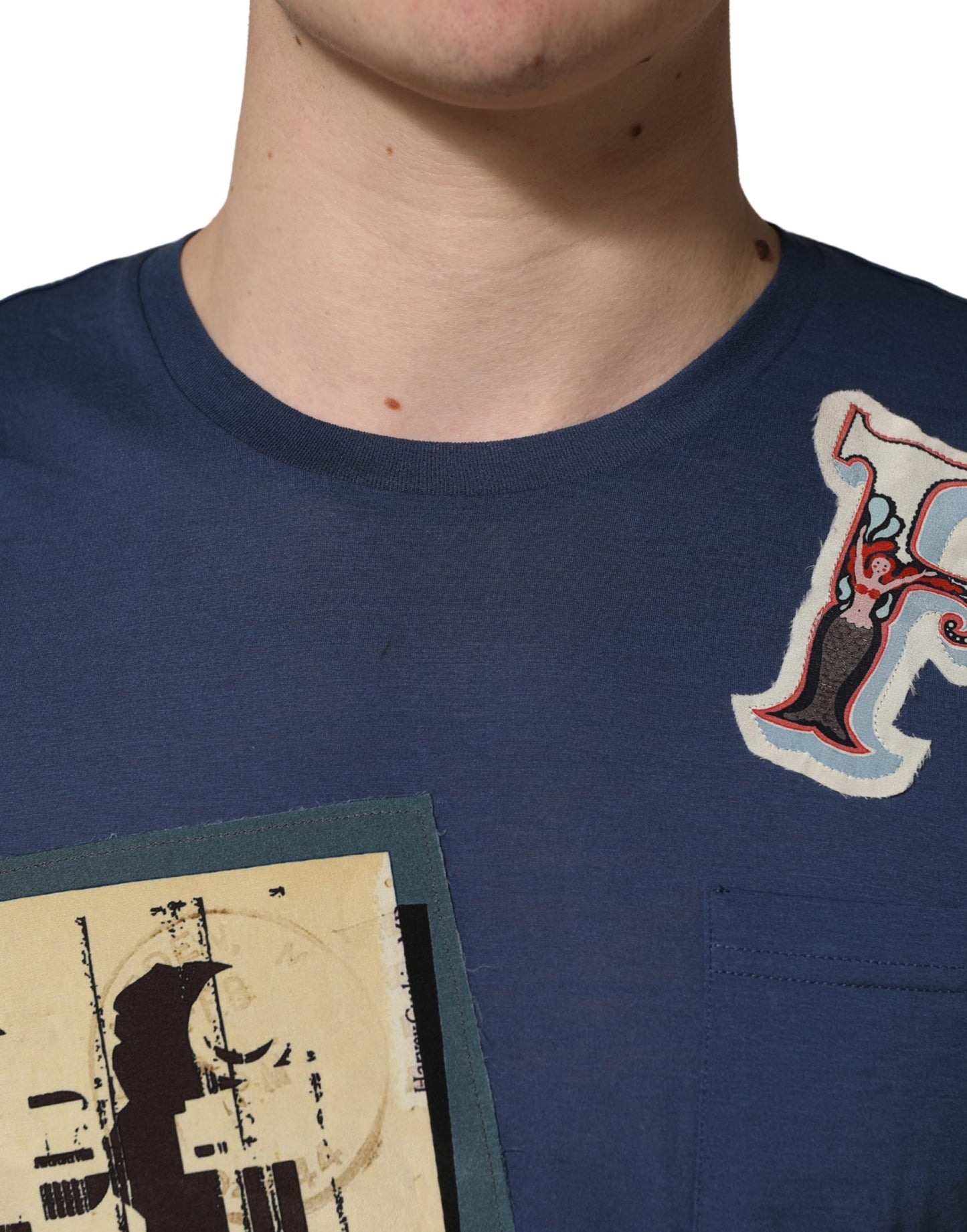 Dolce & Gabbana Navy Blue Cotton Graphic Crew Neck T-shirt Dolce & Gabbana