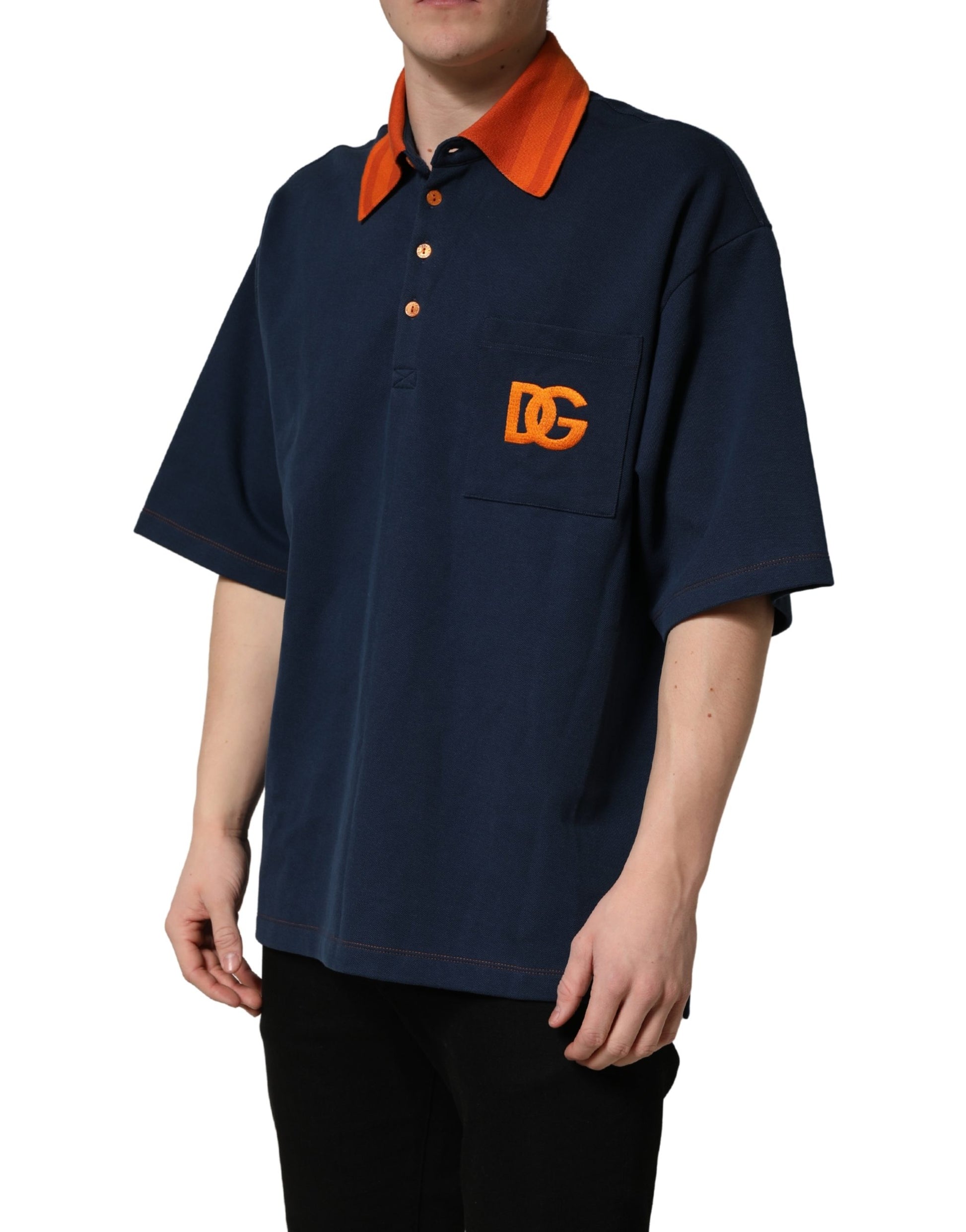 Dolce & Gabbana Navy Blue Cotton Logo Short Sleeves Men Polo T-shirt Dolce & Gabbana
