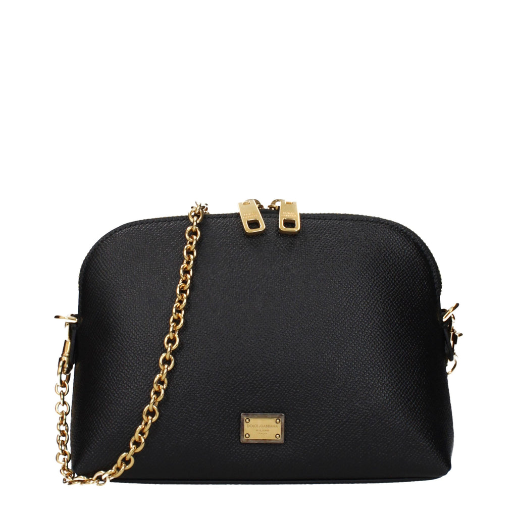 Black leather shoulder bag by Dolce & Gabbana with sleek design and subtle branding, featuring a top handle and shoulder strap.