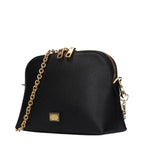 Black leather Dolce & Gabbana shoulder bag with gold-tone hardware and adjustable strap, stylish and elegant for everyday wear.