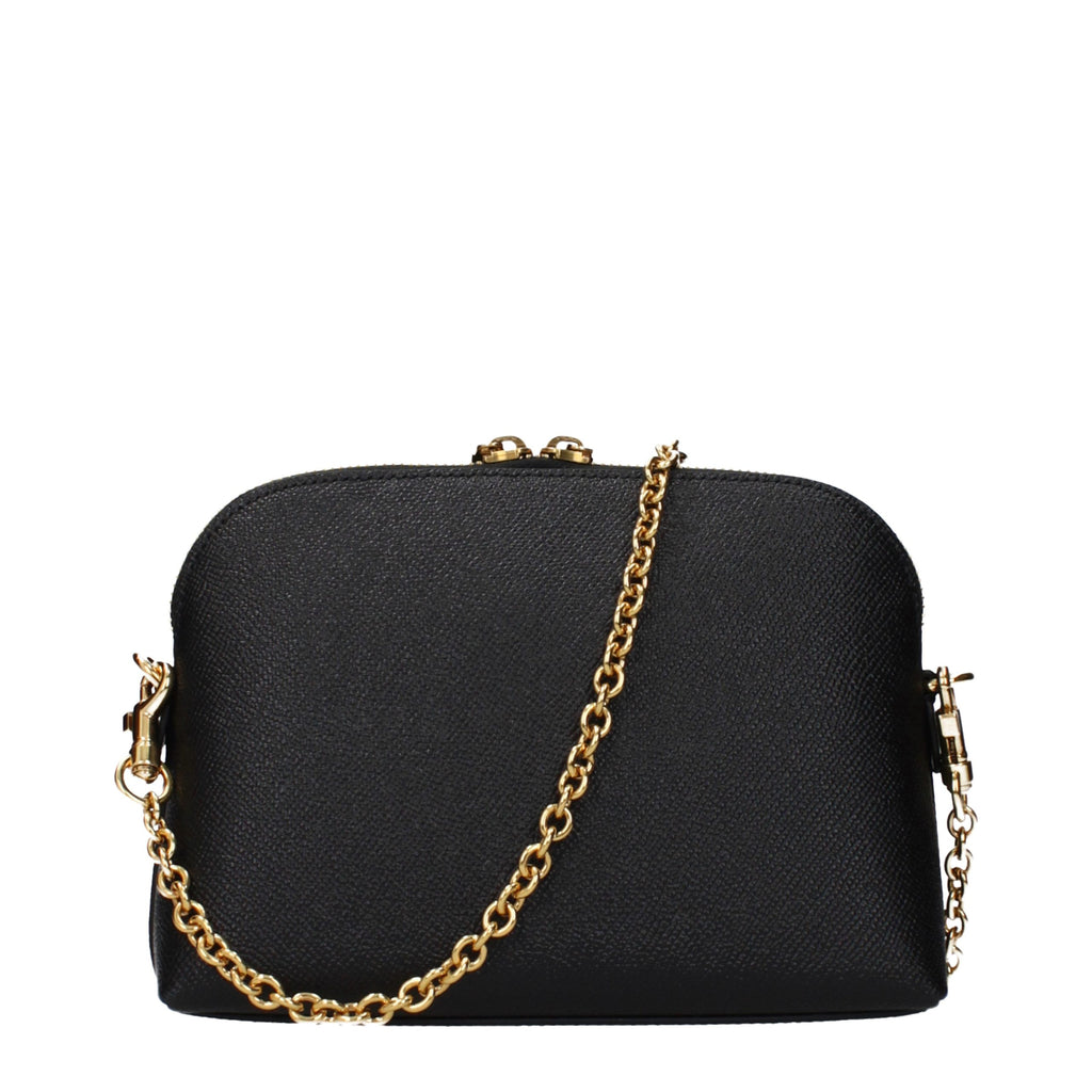 Black leather shoulder bag by Dolce & Gabbana with sleek design and silver hardware, showcasing its elegant, high-end style.