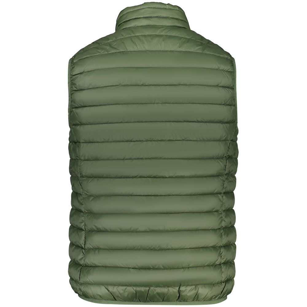 Norway 1963 Verde polyester men's vest displayed on a hanger, featuring a sleek design and vibrant green color.