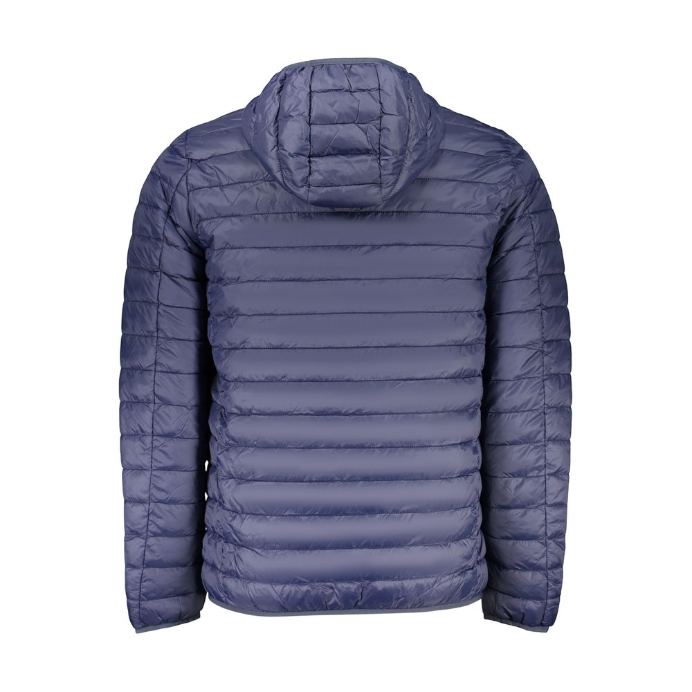 Norway 1963 blue polyamide men's jacket displayed on a hanger, featuring a classic design with a front zipper and collar.