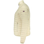 Norway 1963 beige polyamide women's jacket displayed on a hanger, showcasing its lightweight fabric and classic design.