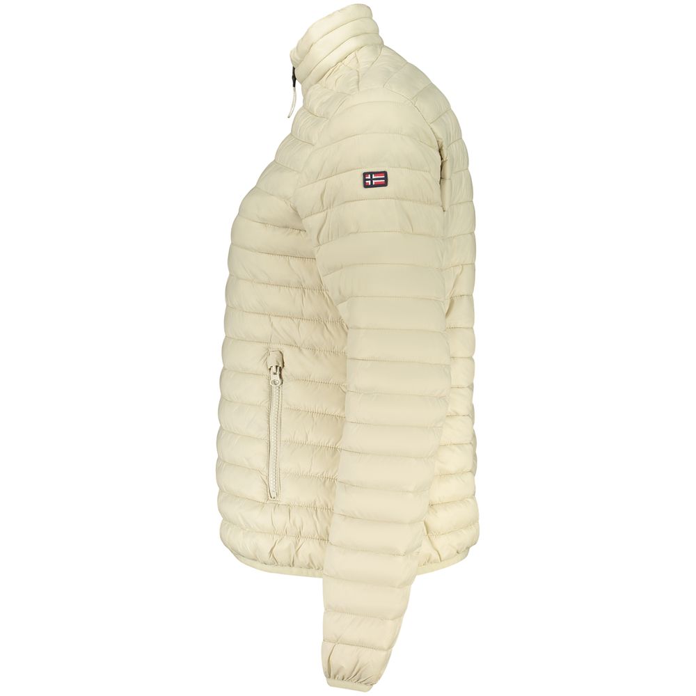 Norway 1963 beige polyamide women's jacket displayed on a hanger, showcasing its lightweight fabric and classic design.