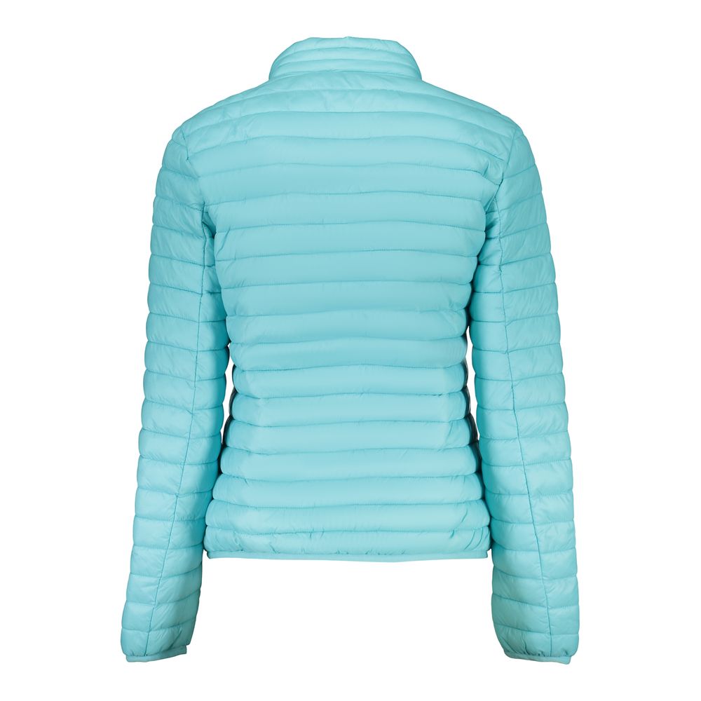 Norway 1963 Azzurro polyamide women's jacket, light blue outdoor outerwear with zipper and stand collar.