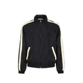 Black Saint Laurent polyamide bomber jacket with ribbed collar and cuffs, front zipper, and sleek design.