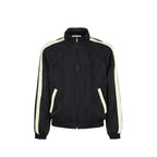 Black Saint Laurent polyamide bomber jacket with ribbed collar and cuffs, front zipper, and sleek design.