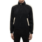 Black Saint Laurent polyamide bomber jacket with ribbed cuffs and collar, front zipper, and sleek, modern design.