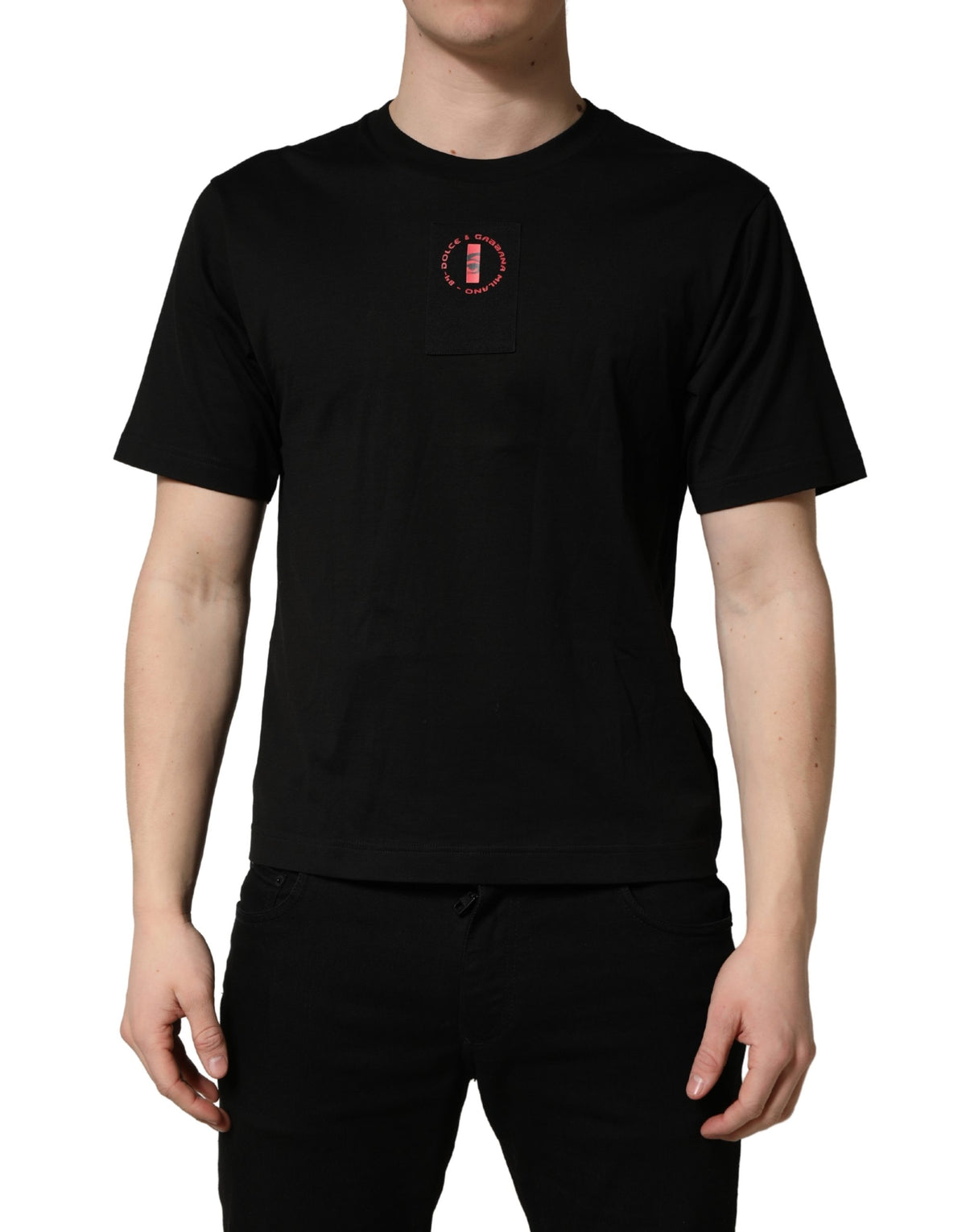 Dolce & Gabbana Black Cotton Jersey Logo Patch Crew Neck T-shirt - Eljoys Fashion 