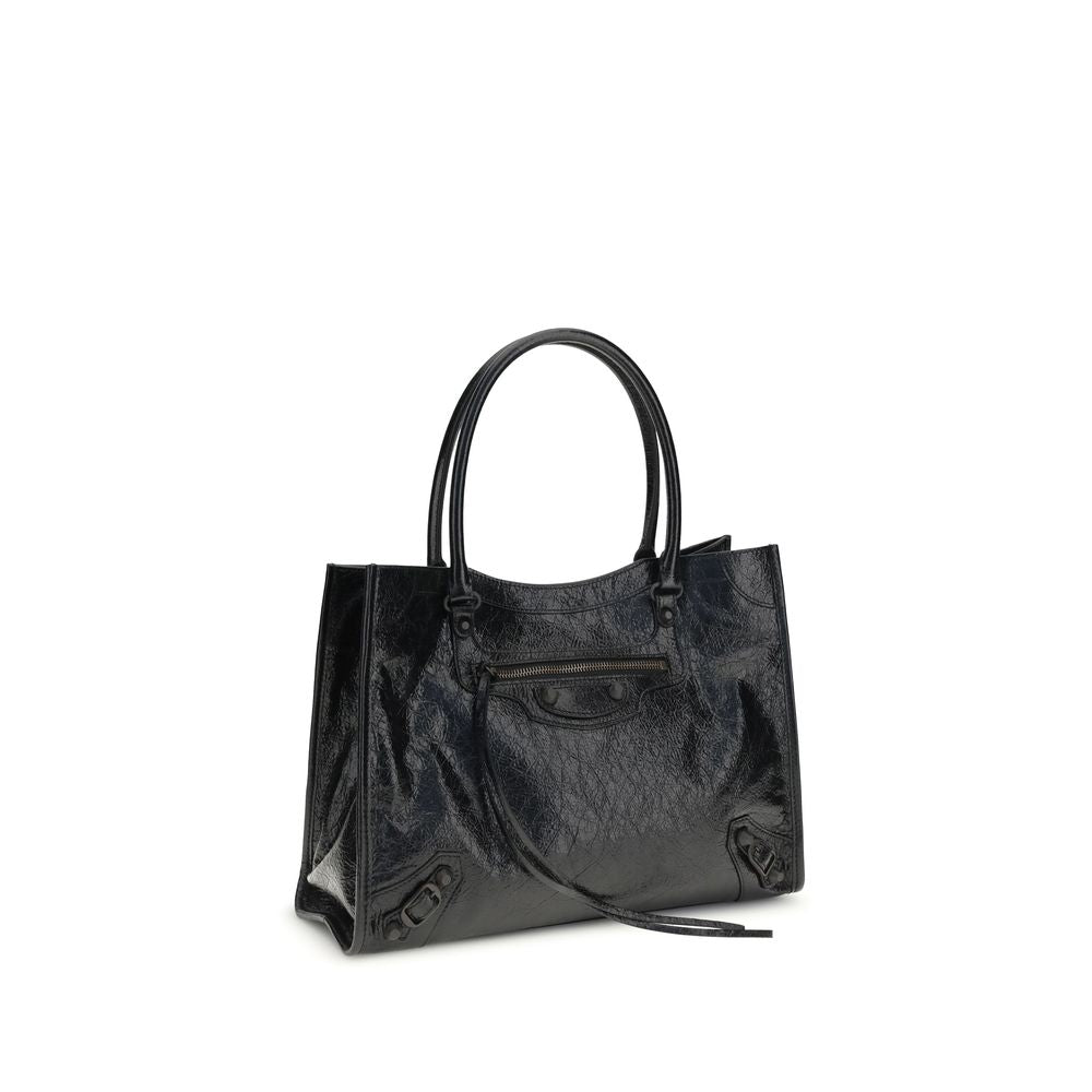 Balenciaga Black Lamb Ovis Aries Shoulder Bag with sleek design and silver hardware, featuring a spacious interior and stylish shoulder strap.
