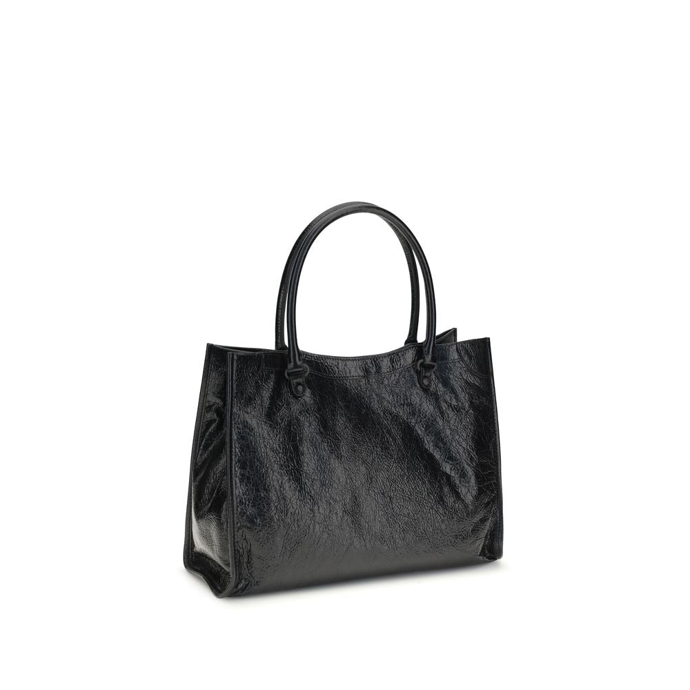Balenciaga black lambskin Ovis Aries shoulder bag with silver hardware and a structured design.
