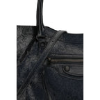 Balenciaga black lamb leather Ovis Aries shoulder bag with silver hardware and structured design.