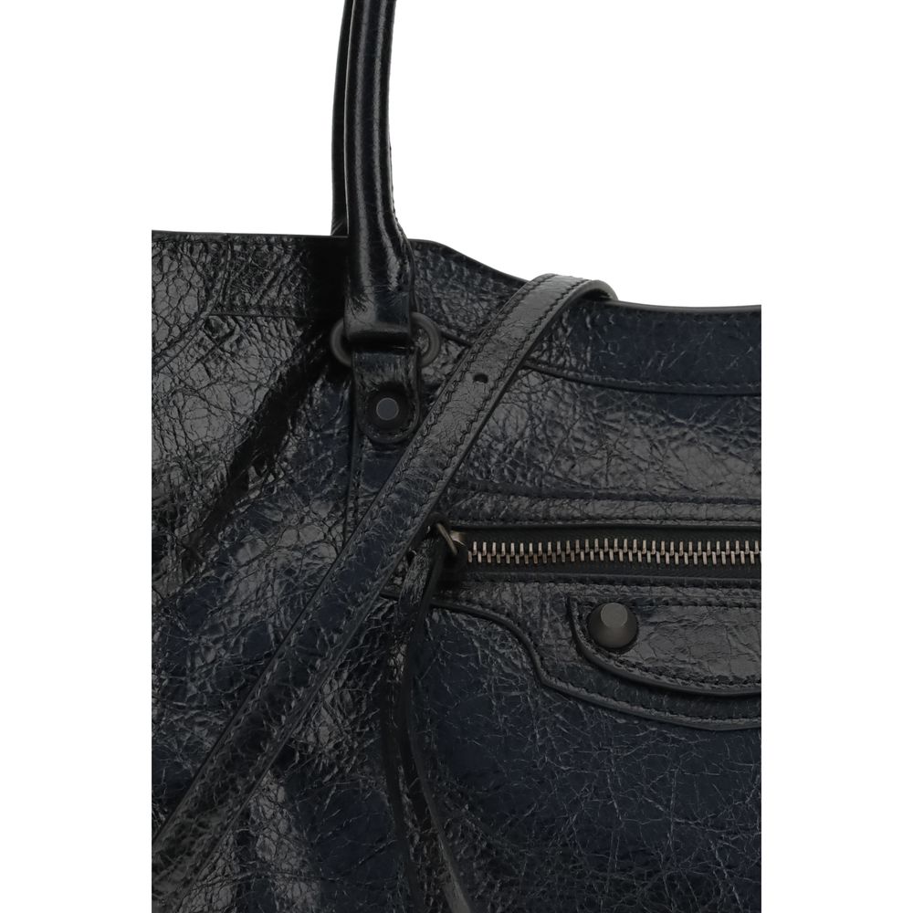 Balenciaga black lamb leather Ovis Aries shoulder bag with silver hardware and structured design.