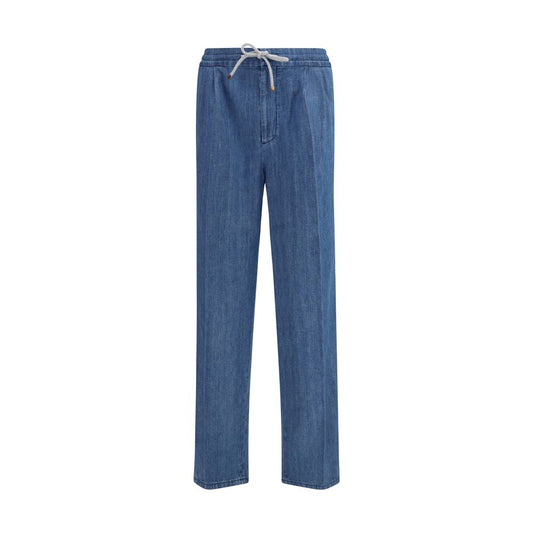 Brunello Cucinelli Blue Cotton Casual Pants Brunello Cucinelli