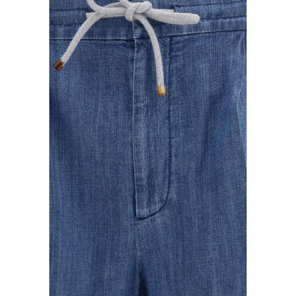 Blue cotton casual pants by Brunello Cucinelli, featuring a relaxed fit and classic style with a tailored waistband.