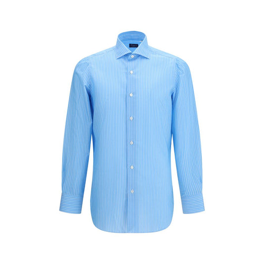 Finamore Blue Cotton Pattern Shirt Finamore