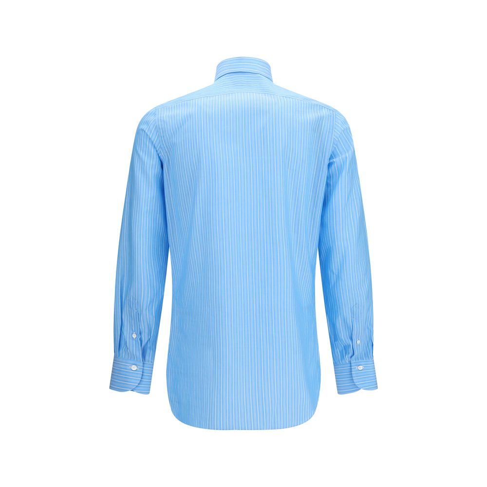Finamore Blue Cotton Pattern Shirt Finamore