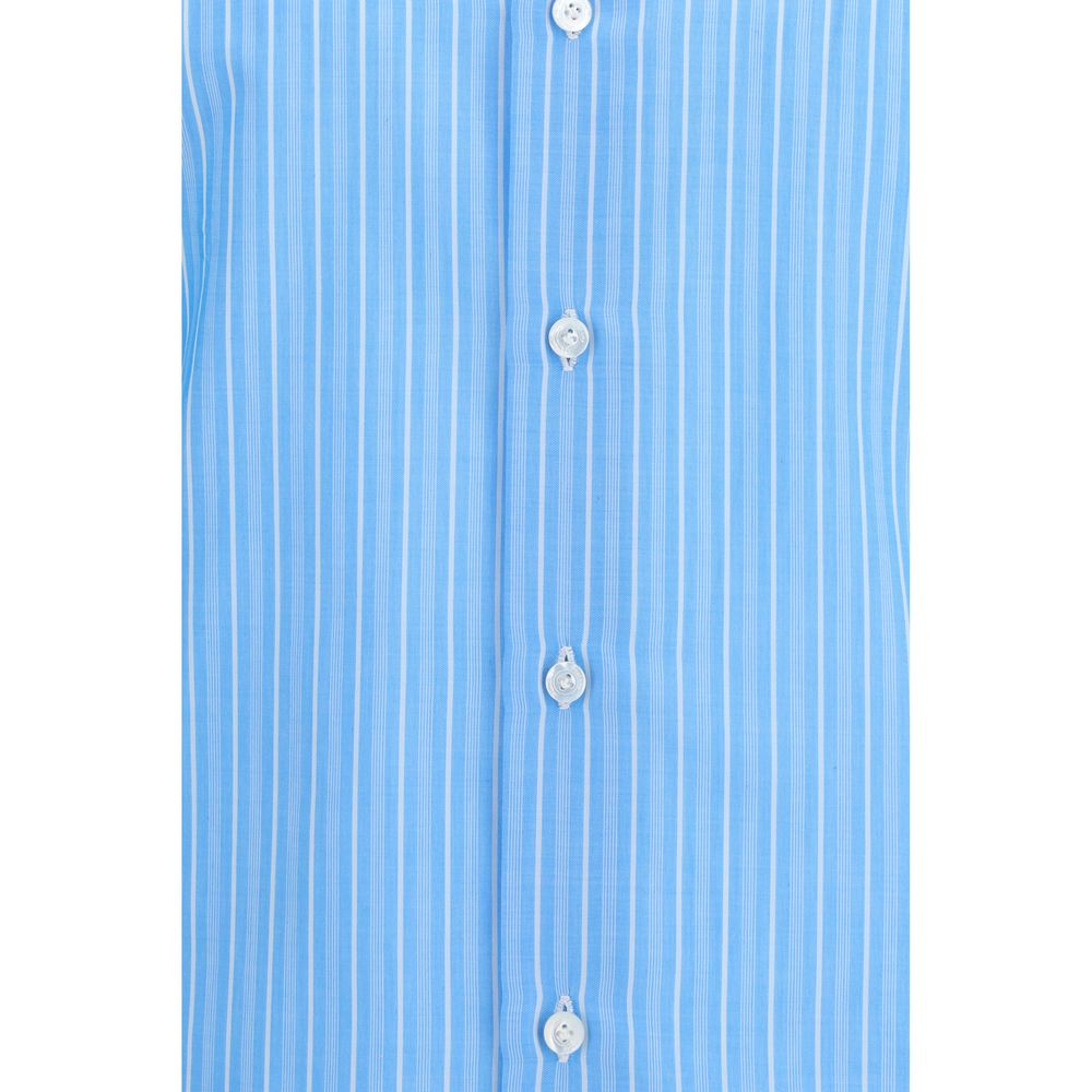 Finamore Blue Cotton Pattern Shirt Finamore