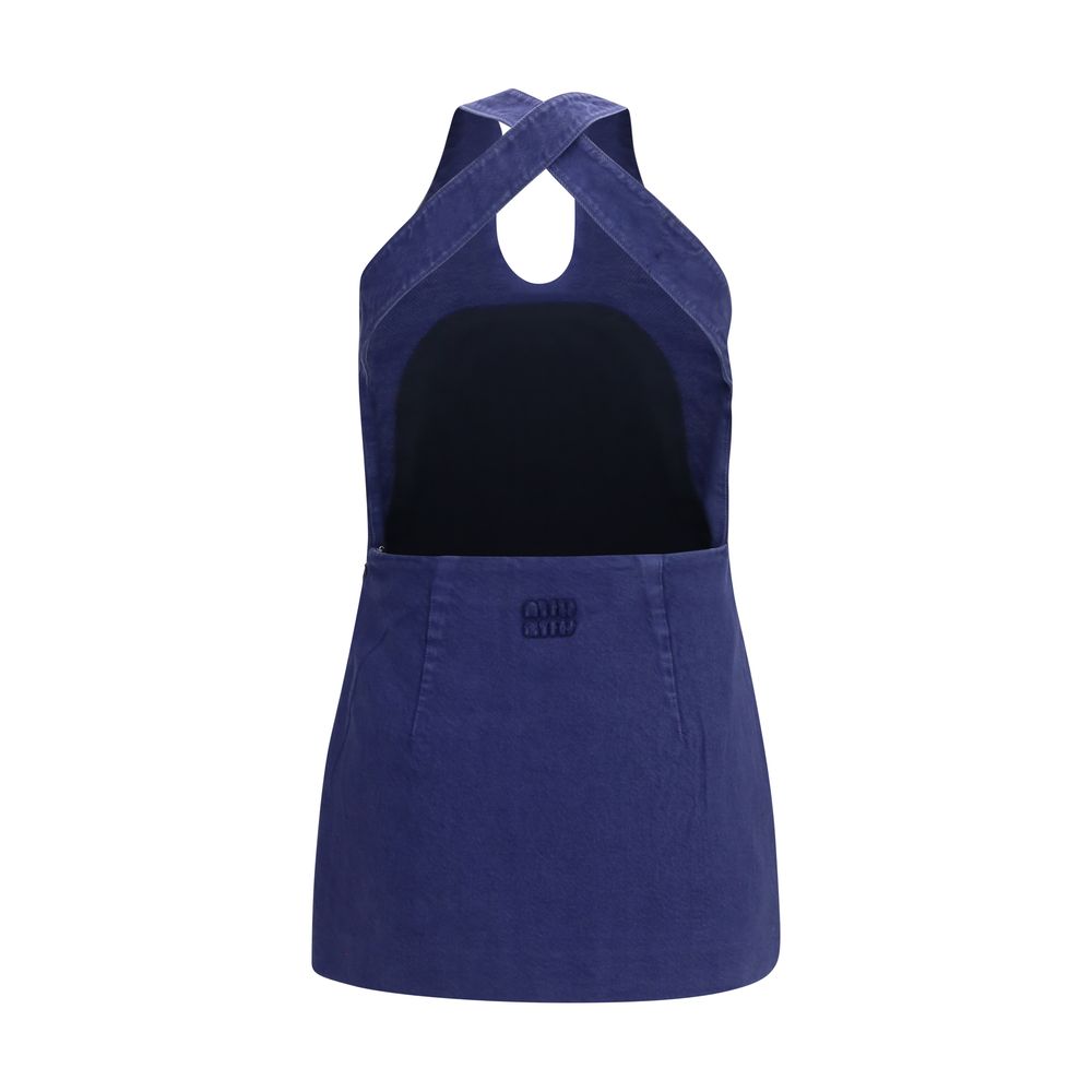 Blue cotton casual dress by Miu Miu featuring a relaxed fit and simple design.