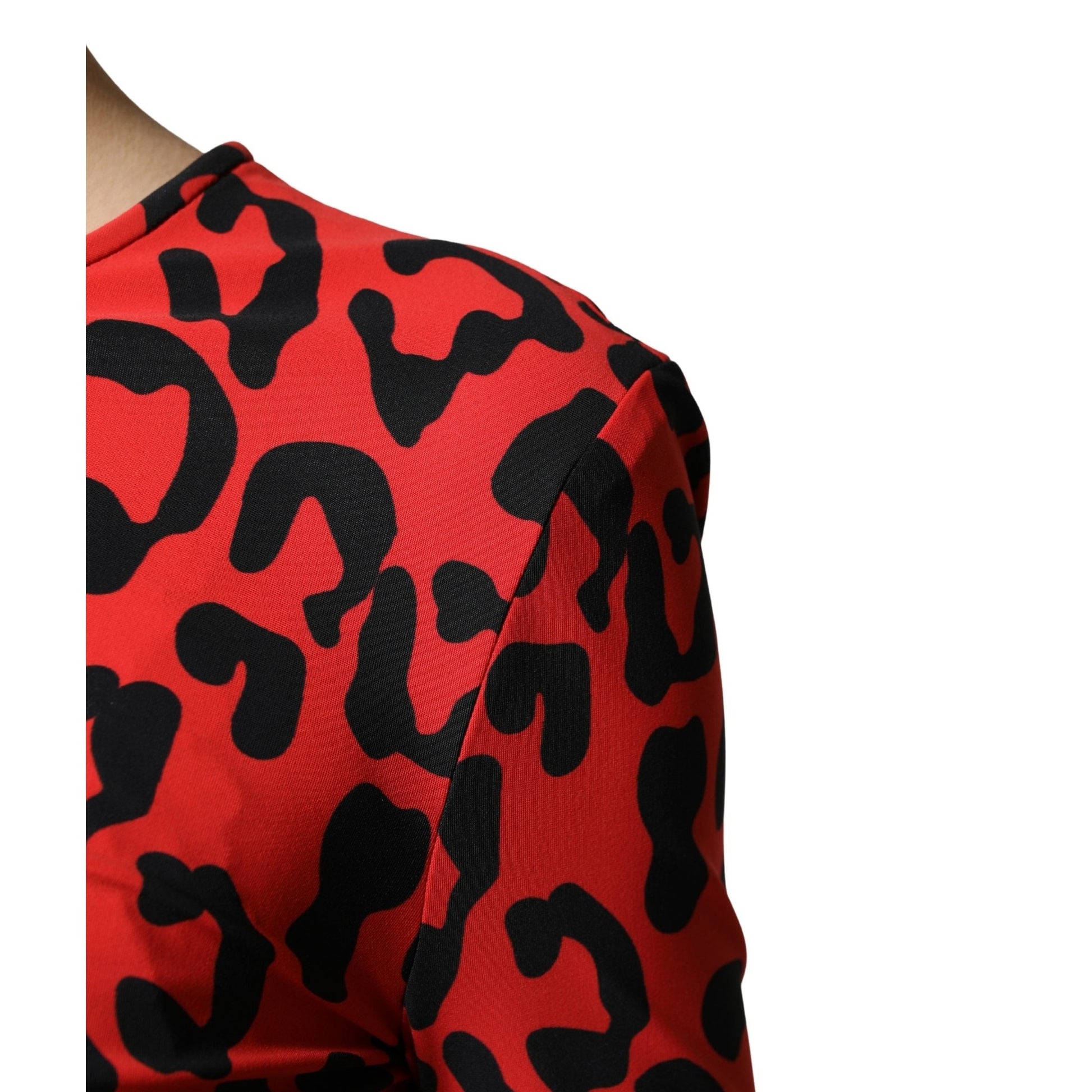 Dolce & Gabbana Red Leopard Print Long Sleeves Midi Dress