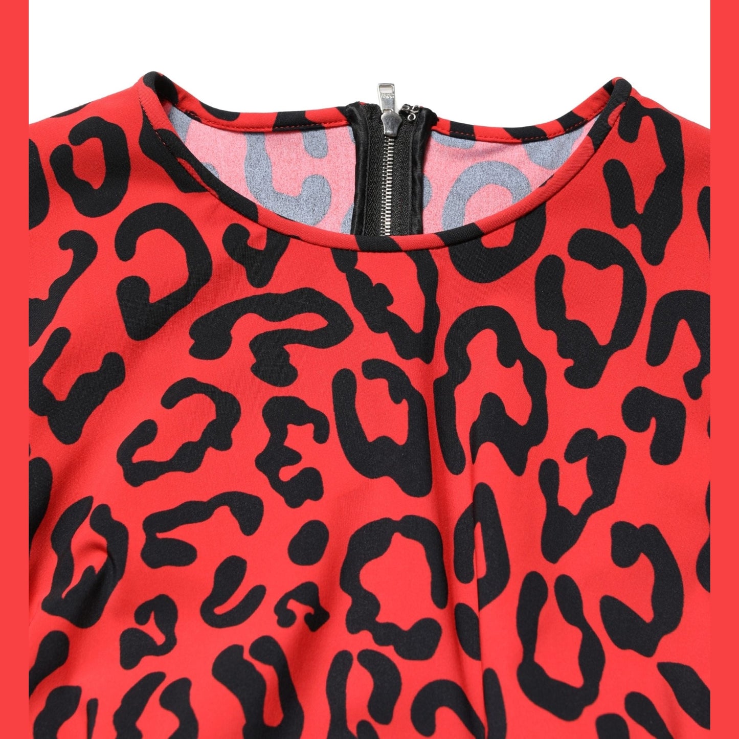 Dolce & Gabbana Red Leopard Print Long Sleeves Midi Dress