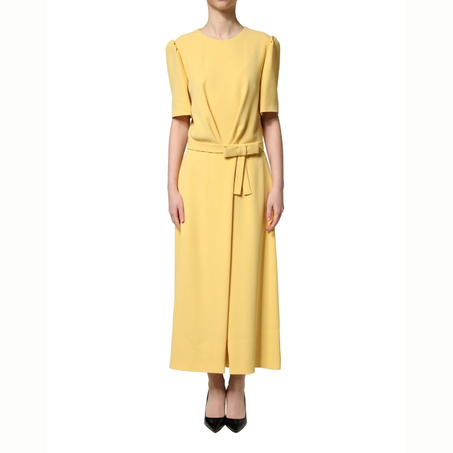 Dolce & Gabbana Yellow Short-Sleeved Crew Neck Midi Dress